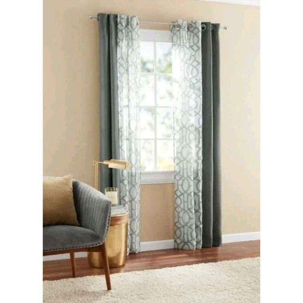Mainstays Kingswood 4 Piece Curtain Set, 27.5x84, Grey Flannel